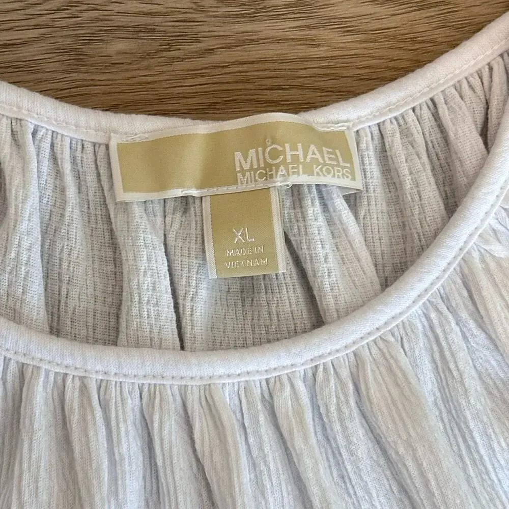 Michael Kors XL Tiered Spaghetti Strap Midi White Summer Dress EUC Boho Indie